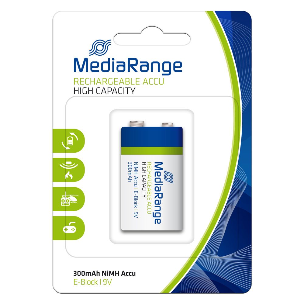 0006307_0 Επαναφορτιζόμενη Μπαταρία MediaRange High Cap. NiMH Accus E-Block HR22 9V (6HR61) (MRBAT124)