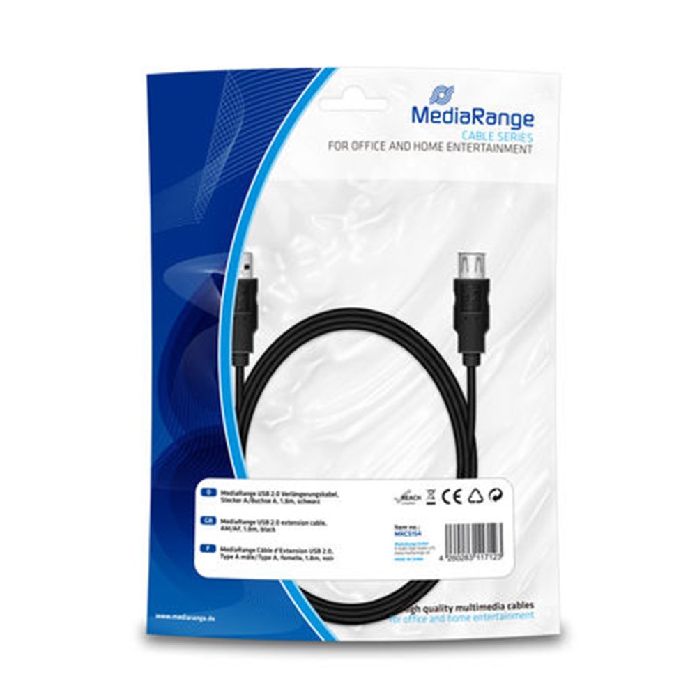 0015651_0 Καλώδιο MediaRange USB 2.0 Extension AM/AF 1.8M Black (MRCS154)