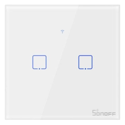 Sonoff T0EU2C-TX Χωνευτός Διακόπτης Τοίχου Wi-Fi για Έλεγχο Φωτισμού με Πλαίσιο και Δύο Πλήκτρα Αφής Φωτιζόμενος Λευκός (IM190314010) (SONIM190314010)