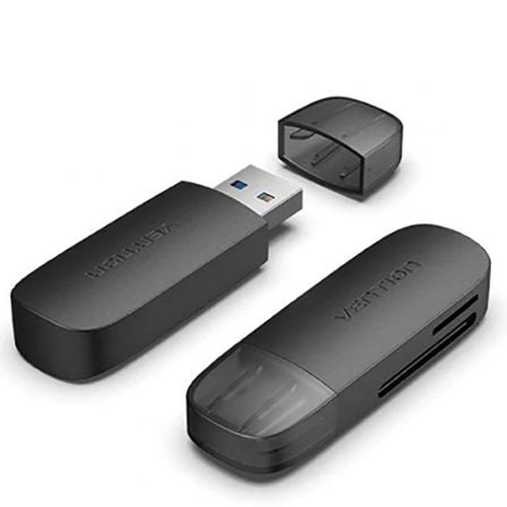 0066715_0 VENTION 2 in 1 USB 3.0 A Card Reader (SD+TF) Black Dual Drive Letter (CLGB0) (VENCLGB0)