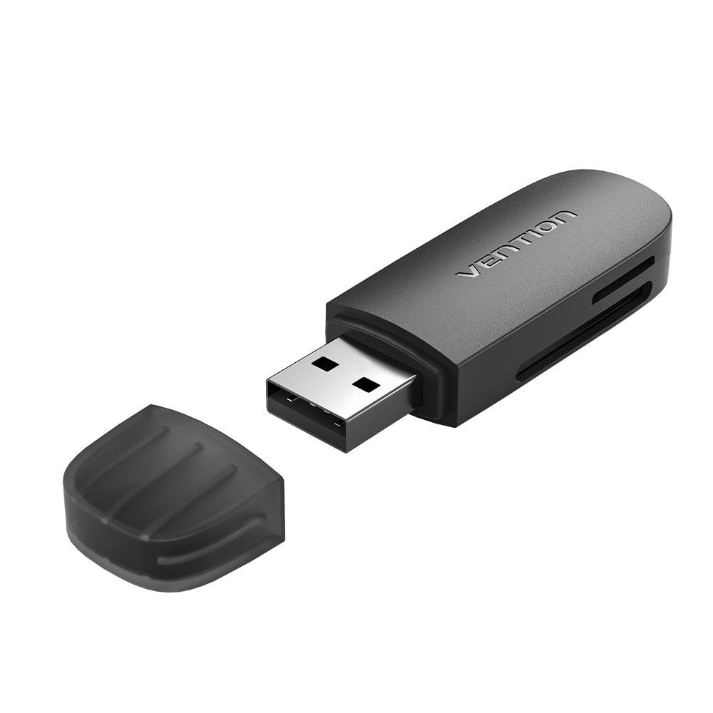0066716_0 VENTION 2 in 1 USB 3.0 A Card Reader (SD+TF) Black Single Drive Letter (CLFB0) (VENCLFB0)