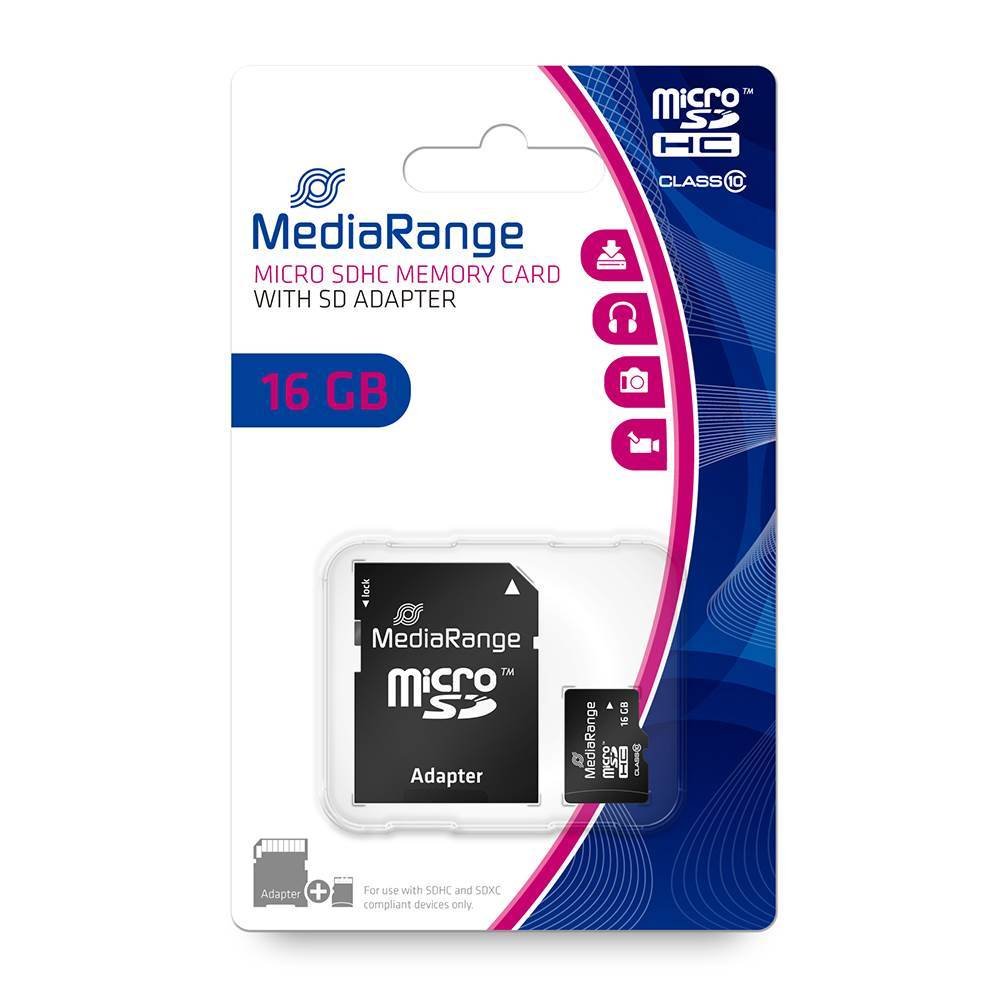 0019854_0 MediaRange Micro SDHC Class 10 With SD Adaptor 16 GB (High Capacity) (MR958)