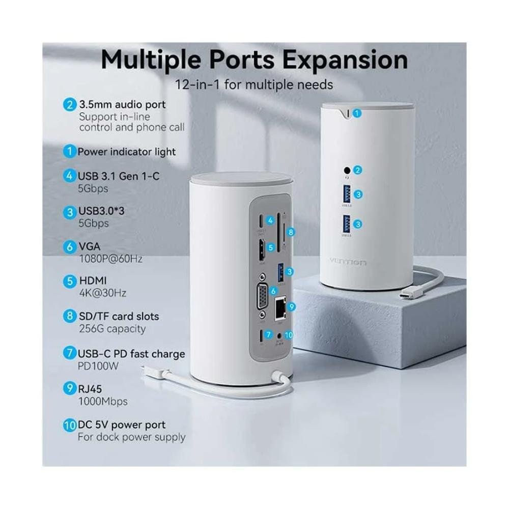 0069058_0 VENTION USB-C to HDMI/VGA/USB 3.1 Gen Docking Station 0.25M (TPHWC-EU) (VENTPHWC-EU)