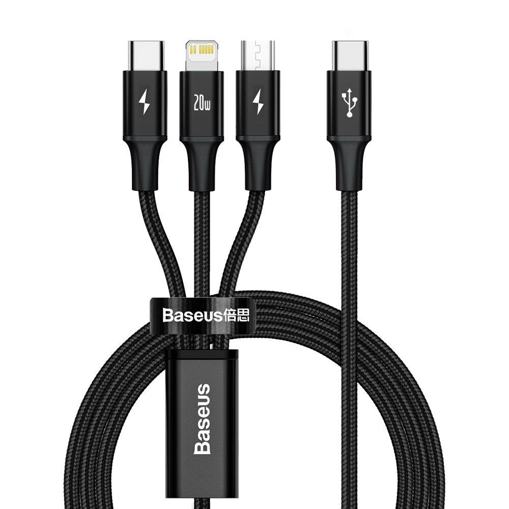 0062630_0 Baseus Rapid Series 3-in-1 cable USB-C For M+L+T 20W 1.5m Black (CAMLT-SC01) (BASCAMLT-SC01)