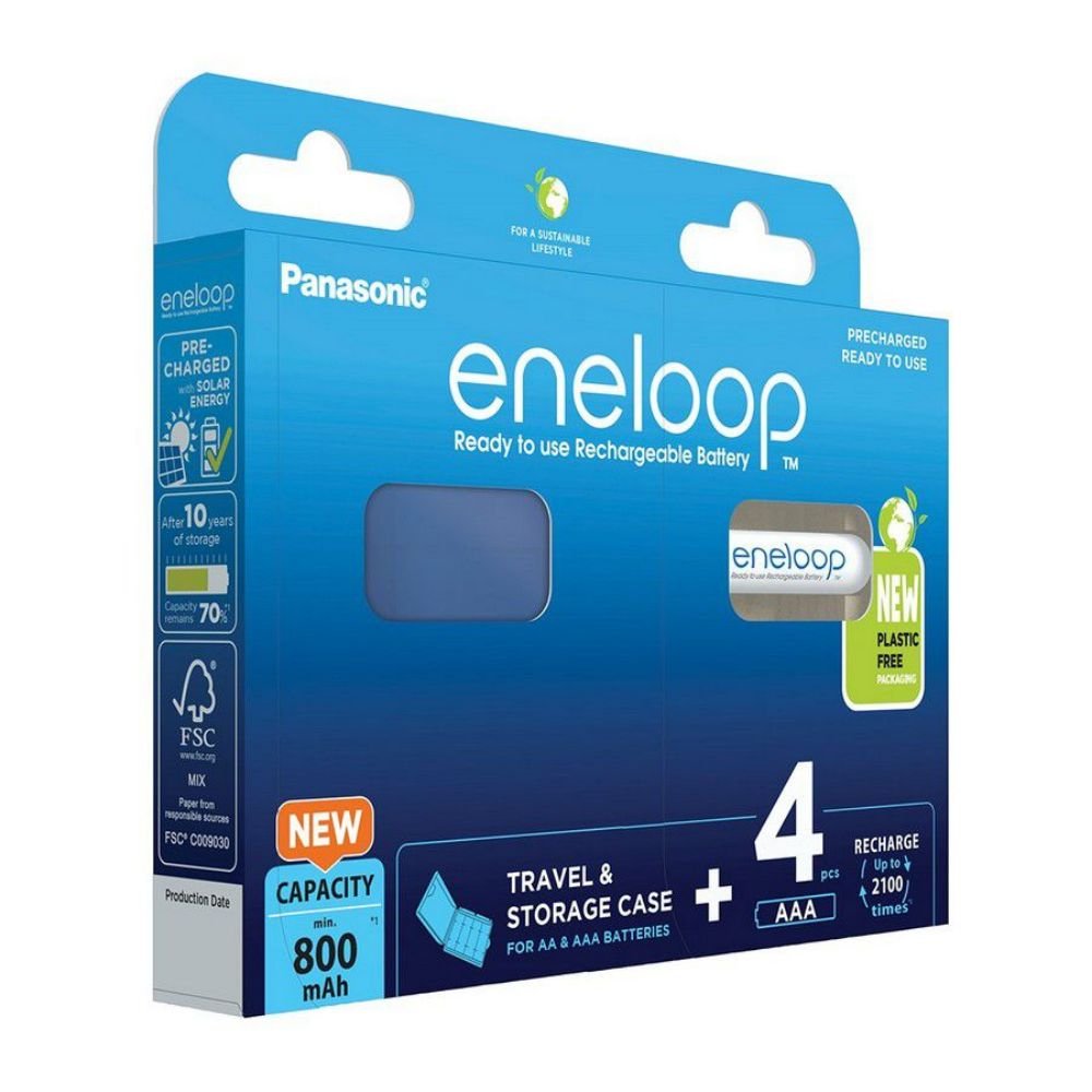 0062877_0 Panasonic Eneloop & Storage Case Επαναφορτιζόμενες Μπαταρίες AAA Ni-MH 800mAh 1.2V 4τμχ (37462028) (PAN37462028)