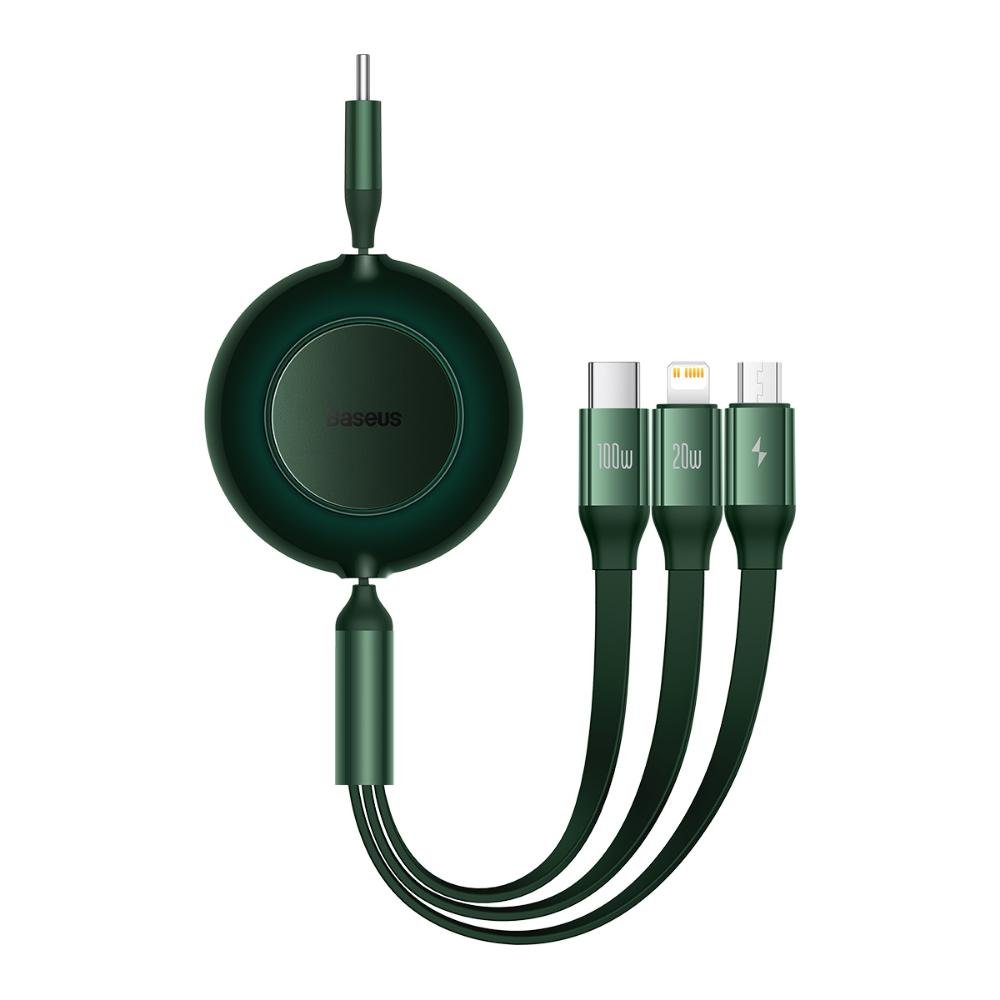0068353_0 Baseus Καλώδιο USB 3σε1 για MicroUSB/USB-C/Lightning Bright Mirror 4 100W/3.5A 1.1m Πράσινο (CAMJ010206) (BASCAMJ010206)
