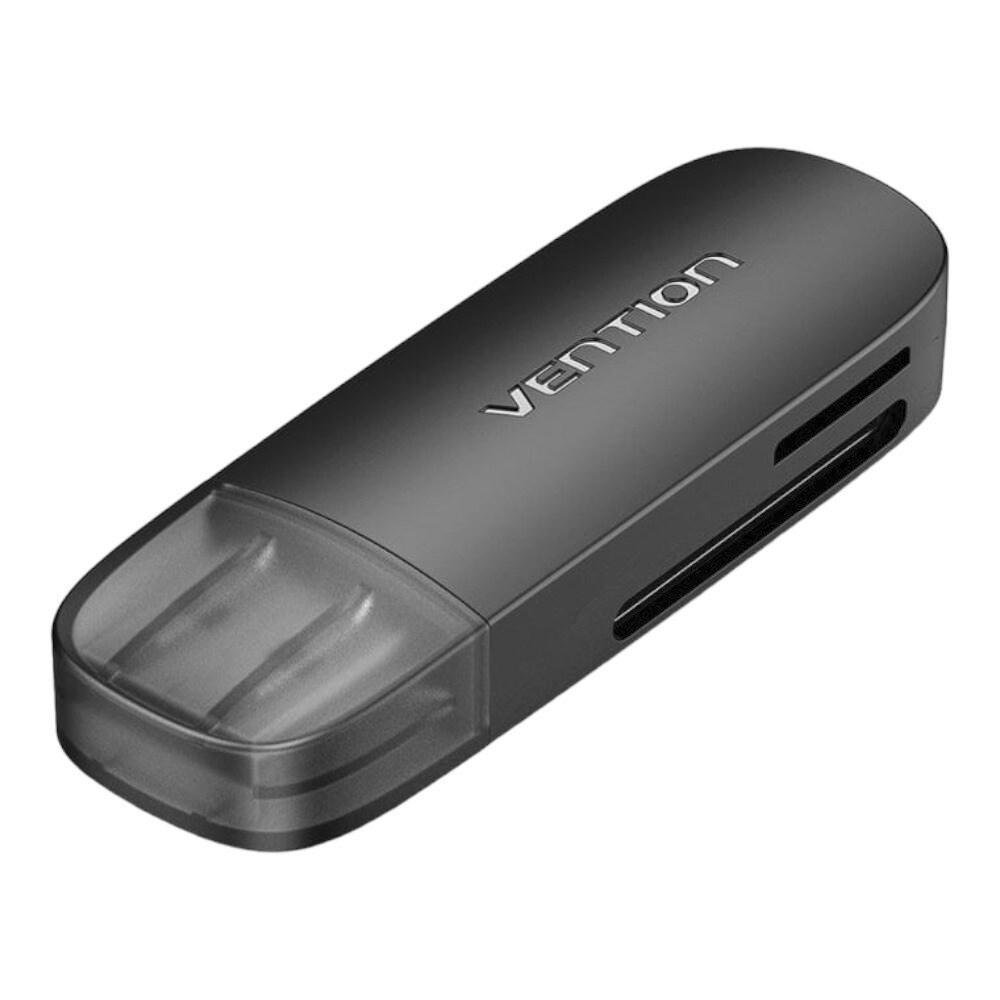 0069536_0 VENTION 2 in 1 USB 3.0 Type-C Card Reader (SD+TF) Black Dual Drive Letter (CLHB0) (VENCLHB0)