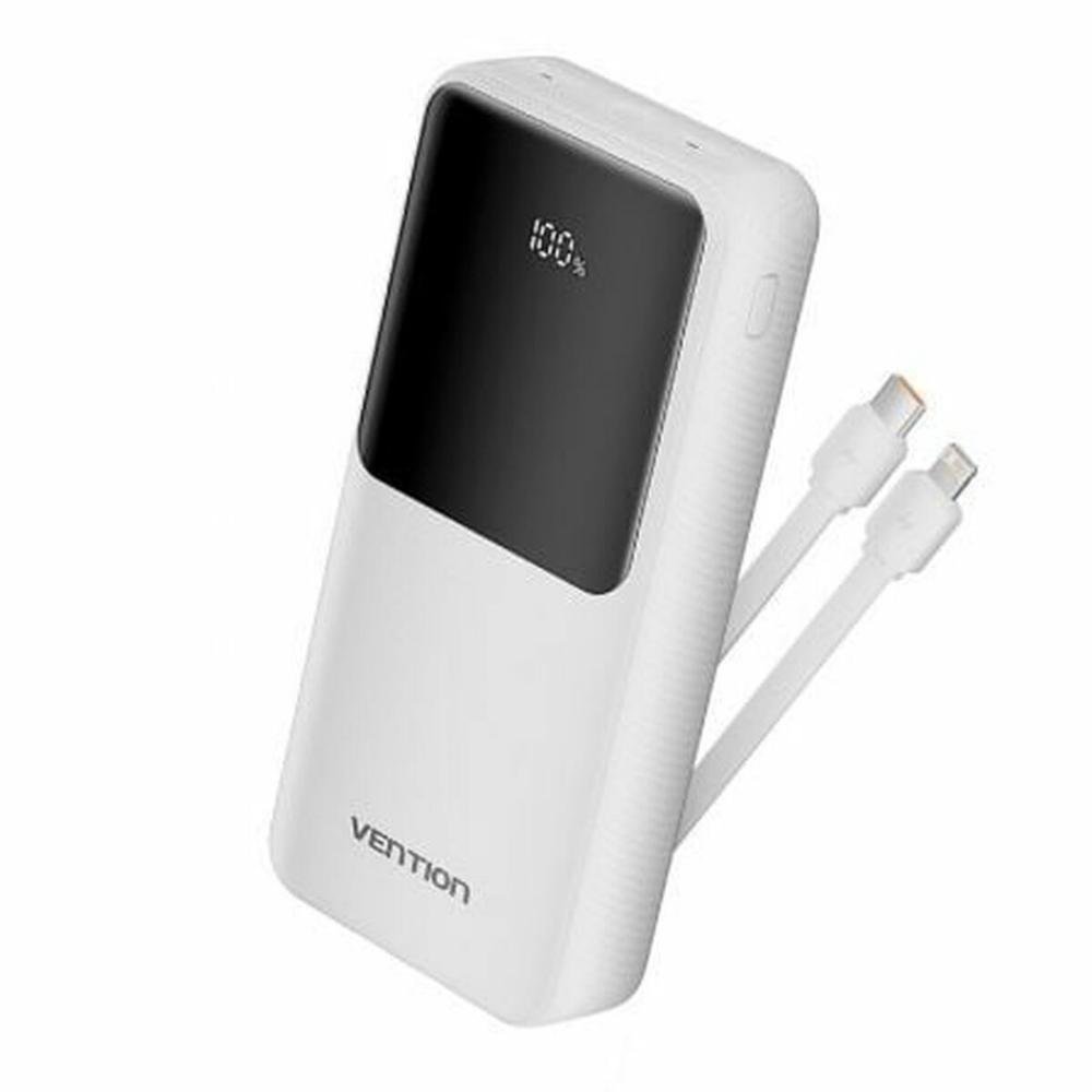 0071157_0 VENTION 20.000mAh Power Bank (Micro-USB + USB-C + USB-A + USB-A) with Built-In Type-C and Lightning Cables 22.5W White Led Display Type (FHPW0) (VENFHPW0)