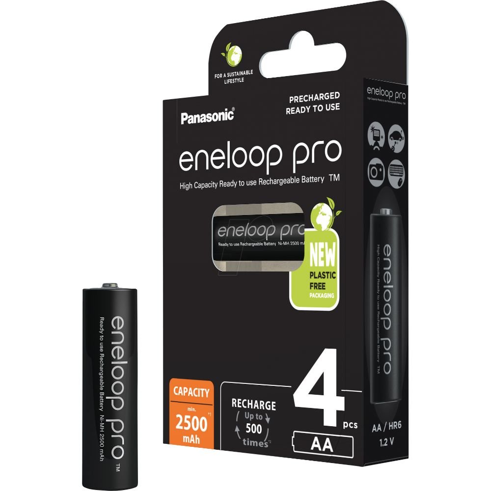 0062864_0 Panasonic Eneloop Pro Επαναφορτιζόμενες Μπαταρίες AA Ni-MH 2500mAh 1.2V 4τμχ (8212845) (PAN8212845)
