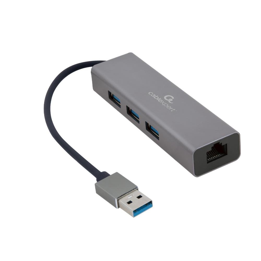0069901_0 Gembird USB 3.0 Hub 3 Θυρών με σύνδεση USB-A Γκρι (A-AMU3-LAN-01) (GEMA-AMU3-LAN-01)