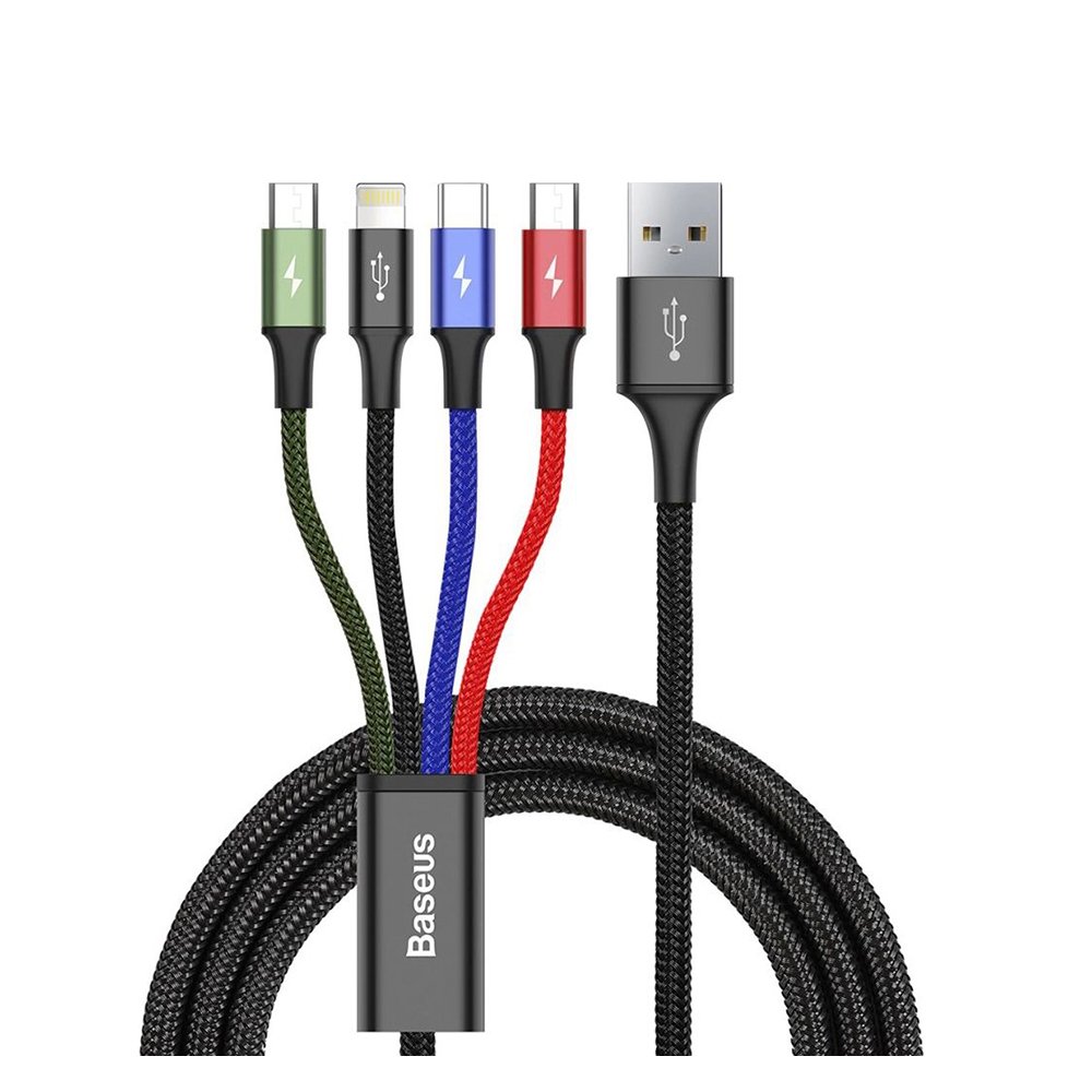 0055953_0 Baseus Braided USB to Lightning / 2x Type-C / micro USB Cable Πολύχρωμο 1.2m (CA1T4-B01) (BASCA1T4B01)