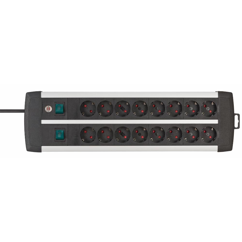 0073987_0 Brennenstuhl Premium-Alu-Line Technics extension lead 16-way Duo black 3m H05VV-F 3G1.5 with every 8 sockets switched (1391000916) (BNN1391000916)