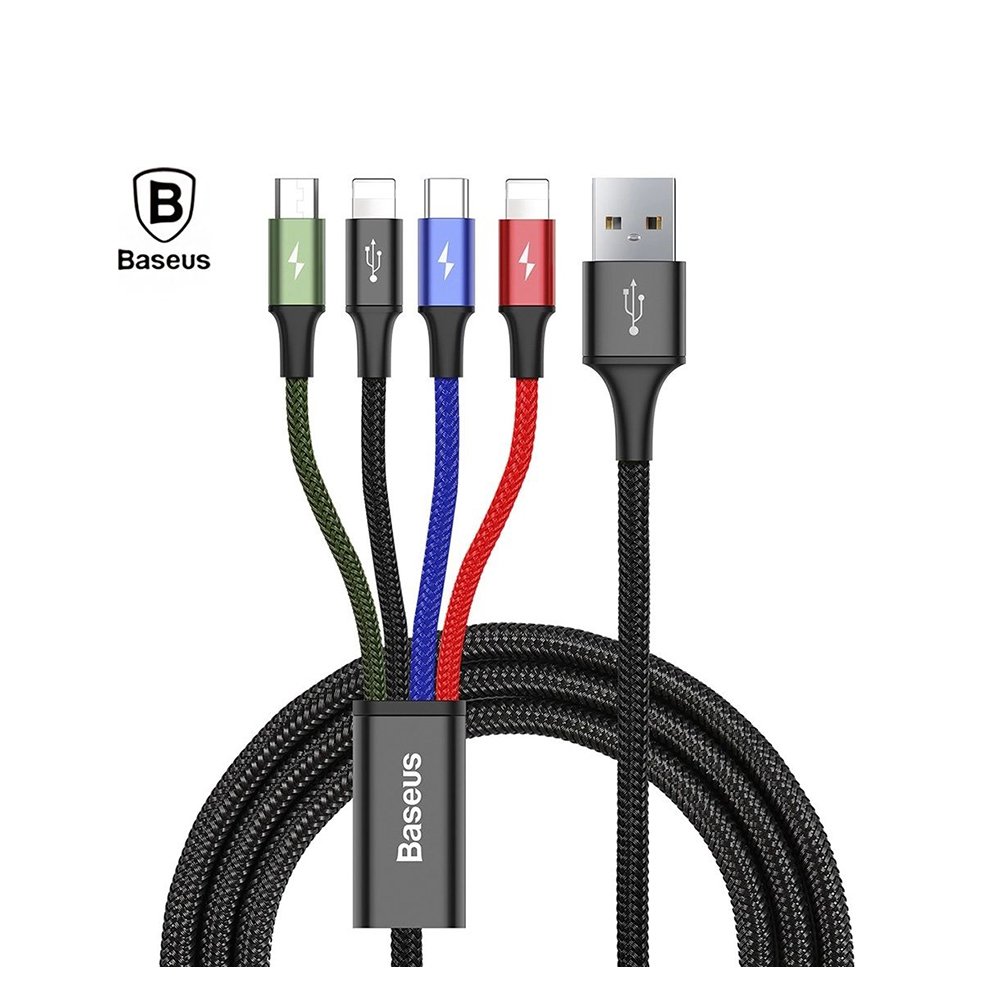 0055554_0 Baseus Rapid Braided USB to 2x Lightning / Type-C / micro USB Cable Πολύχρωμο 1.2m (CA1T4-A01) (BASCA1T4A01)