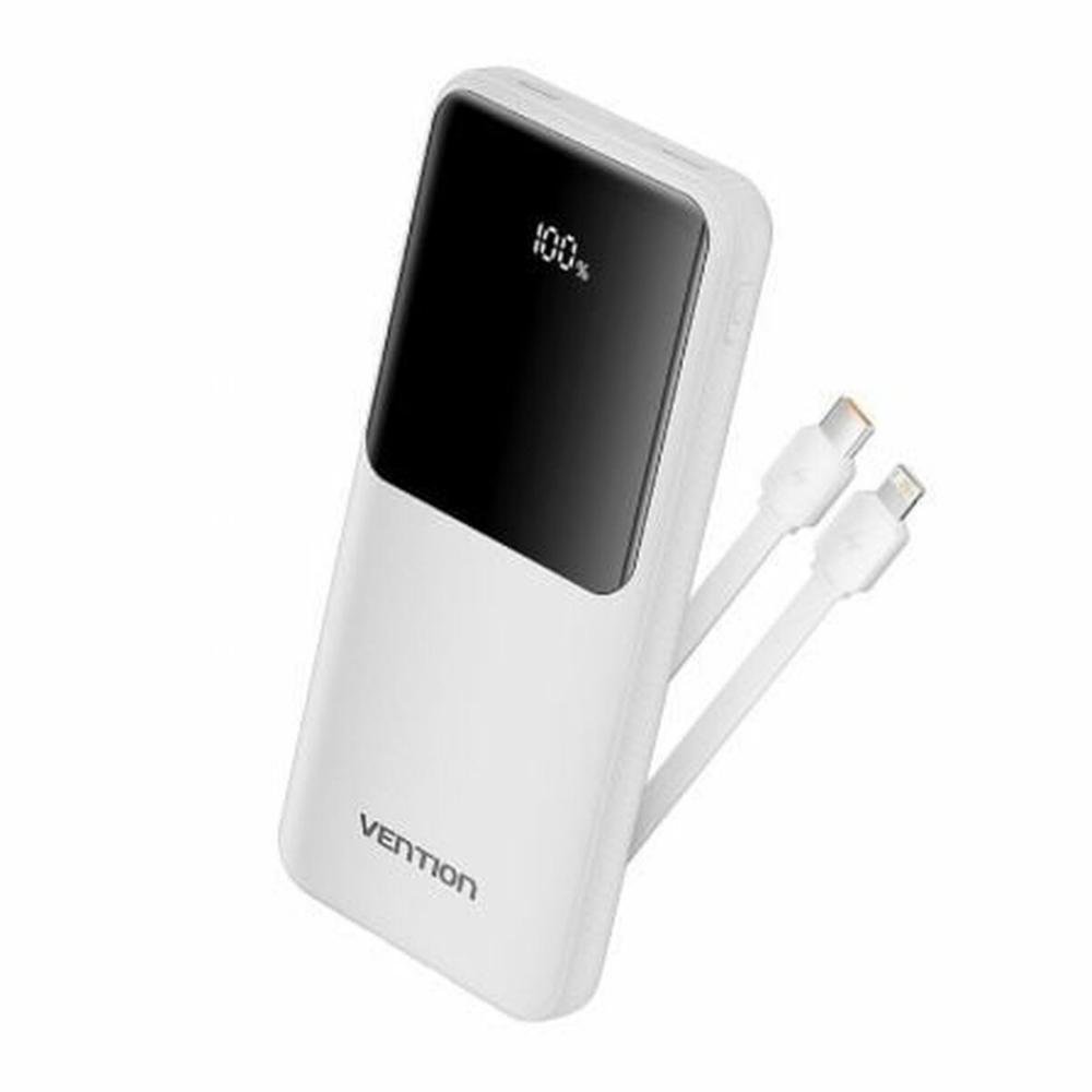 0071155_0 VENTION 10.000mAh Power Bank (Micro-USB + USB-C + USB-A + USB-A) with Built-In Type-C and Lightning Cables 22.5W White Led Display Type (FHOW0) (VENFHOW0)