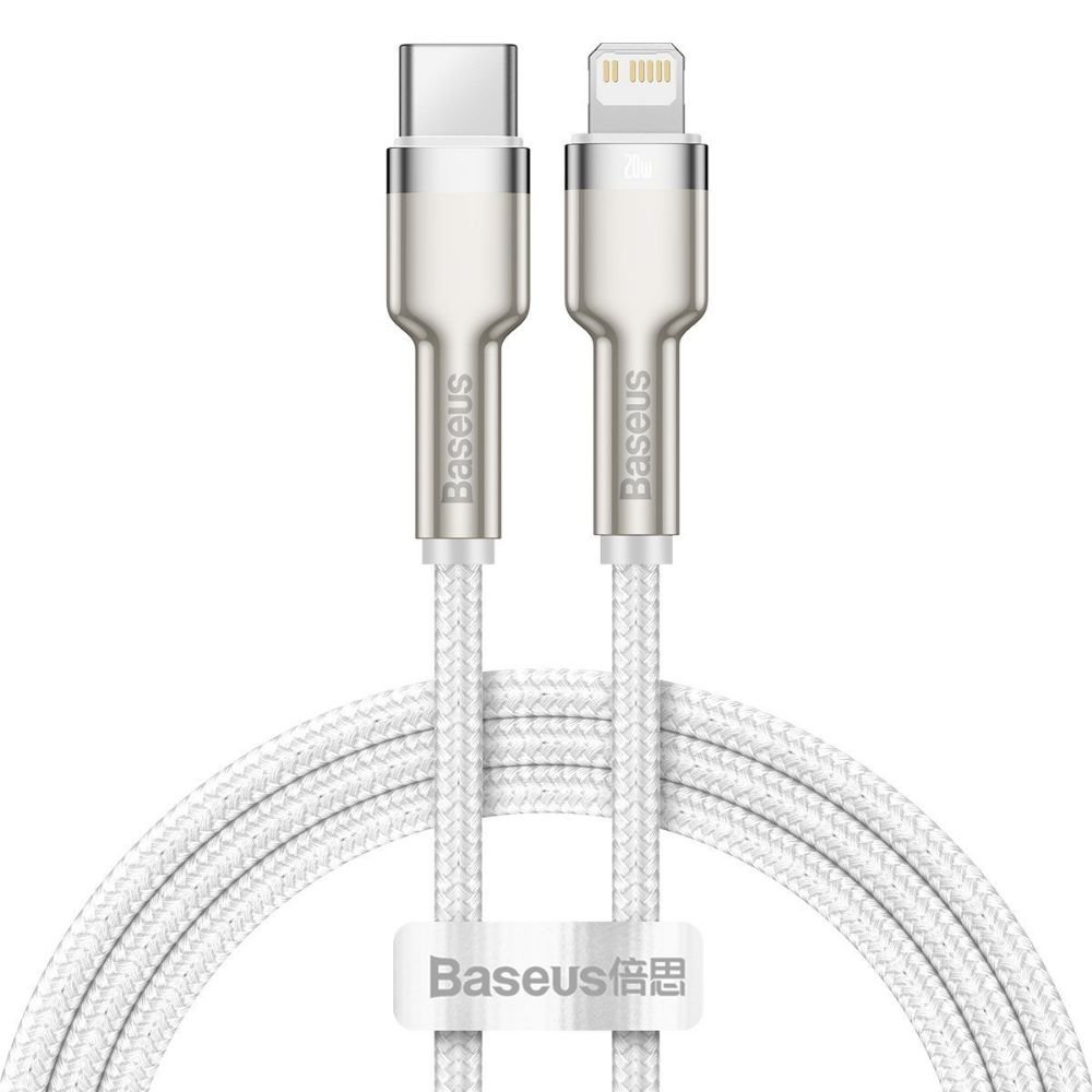 0059759_0 Baseus Cafule Braided USB-C to Lightning Cable 20W White1m (CATLJK-A02) (BASCATLJK-A02)