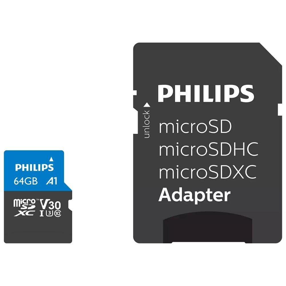 0066050_0 Philips Ultra Pro microSDXC 64GB Class 10 U3 V30 UHS-I με αντάπτορα (FM64MP65B/00) (PHIFM64MP65B-00)