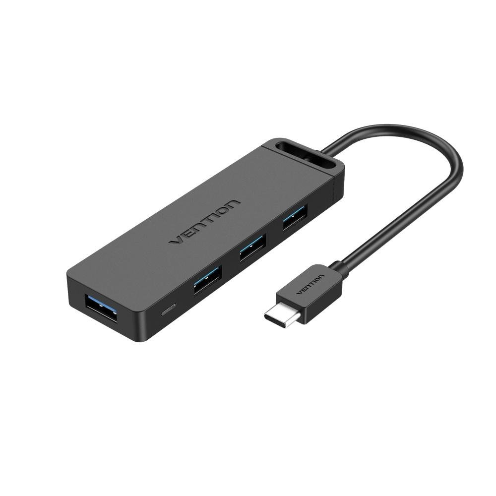 0066655_0 VENTION Type-C to 4-Port USB 3.0 Hub with Power Supply Black 0.15M ABS Type (TGKBB) (VENTGKBB)