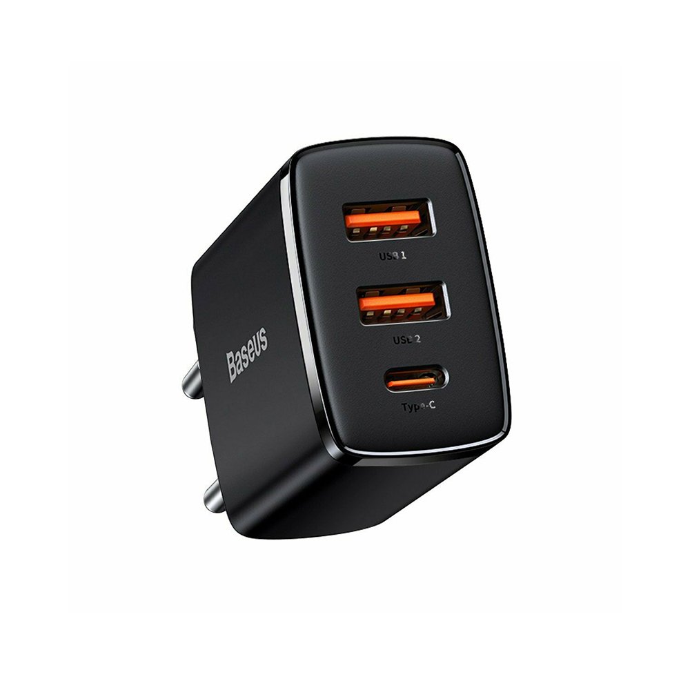 0055963_0 Baseus Φορτιστής Χωρίς Καλώδιο με 2 Θύρες USB-A και Θύρα USB-C 30W Power Delivery Μαύρος (Compact 2U+C) (CCXJ-E01) (BASCCXJE01)
