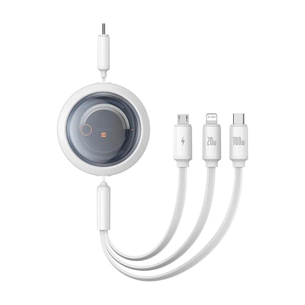 0069246_0 Baseus Fast Charging Cable 3in1 Free2Draw USB-C to USB-C/Lightning/Micro 100W 1.1m White (P10368700211-03) (BASP10368700211-03)
