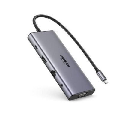 Ugreen CM639 USB-C Hub HDMI VGA 2x USB-C 3.2 10Gbps 2x USB SD/TF RJ45 AUX 3.5mm PD 4K 60 Hz (45520) (UGR45520)