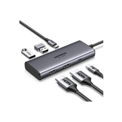 Ugreen Adapter 6w1 CM498 Hub USB do 2x USB-A 3.0 USB-C 3.0 2xHDMI PD (15852) (UGR15852)