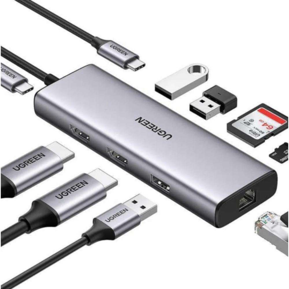 0080634_0 Ugreen CM498 USB-C Hub 3x USB HDMI VGA RJ45 SD/TF PD 100W (15375) (UGR15375)