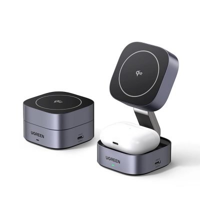 Ugreen Qi2 2-in-1 inductive charger W702 for Iphone AirPods 15W gray (35316) (UGR35316)