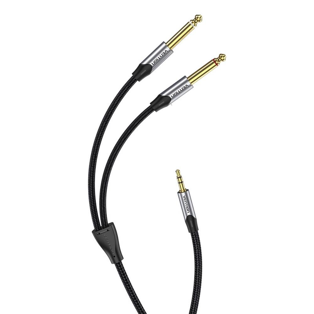 0081239_0 VENTION Cotton Braided TRS 3.5mm Male to 2*6.5mm Male Audio Cable 3M Gray Aluminum Alloy Type (BARHI) (VENBARHI)