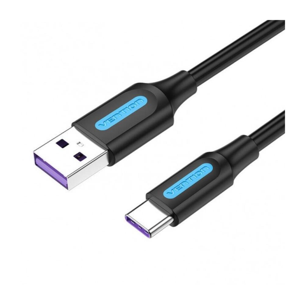 0081296_0 VENTION USB 2.0 A Male to Type-C Male 5A Cable 0.25M Black PVC Type (CORBC) (VENCORBC)